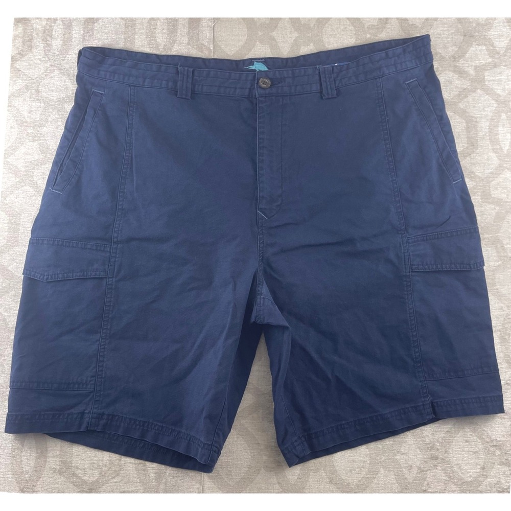 Tommy Bahama Mens 42 Navy Blue‎ Cargo Shorts Cotton Tencel Blend Flat Front
